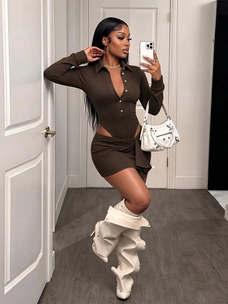 The Rhea Bodysuit & Ruched Mini Skirt Set