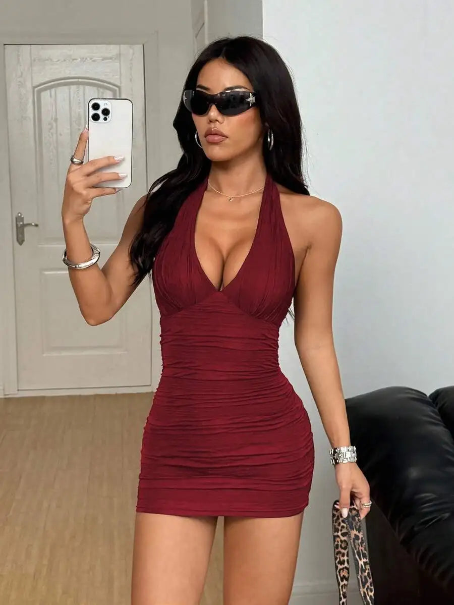 The Bordeaux Halter Mini Dress