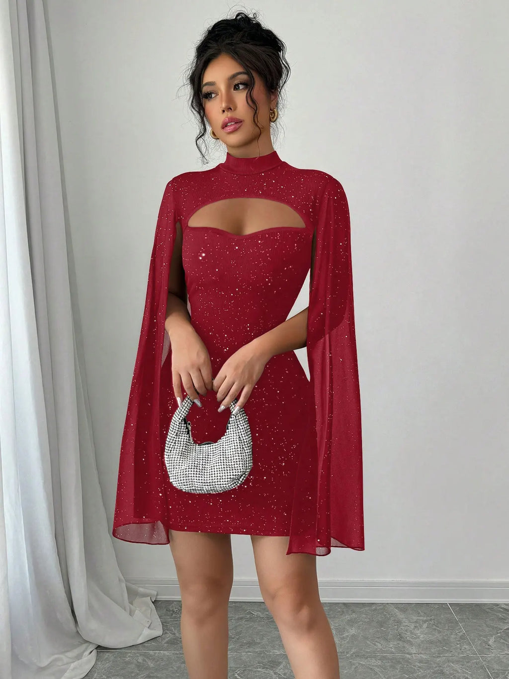The Celestia Sequin Cape Mini Dress