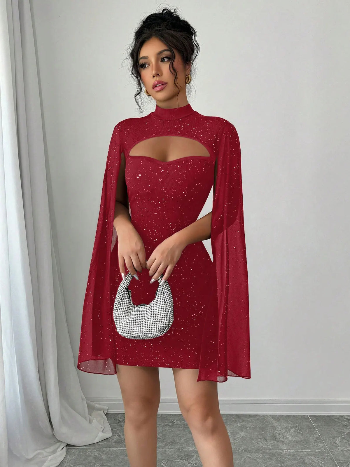 The Celestia Sequin Cape Mini Dress