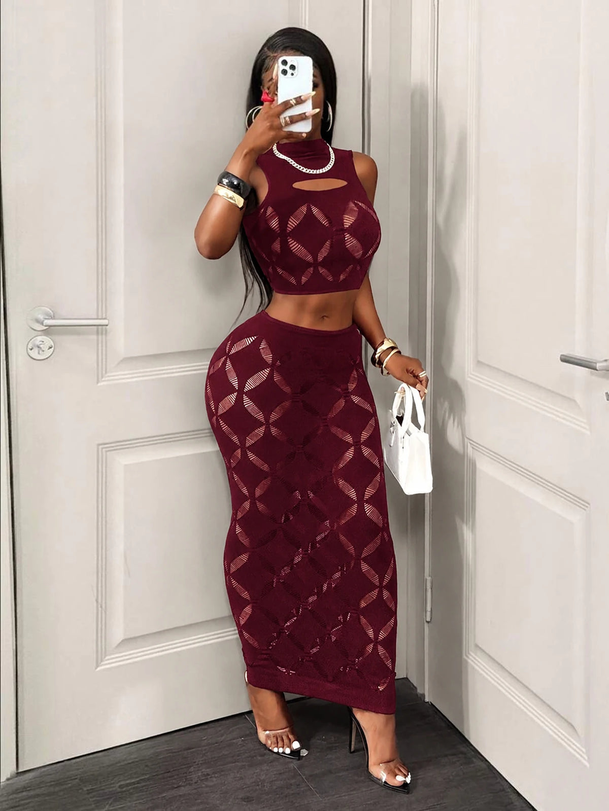 The Mesa Hollow-Out Crop Top & Skirt Set