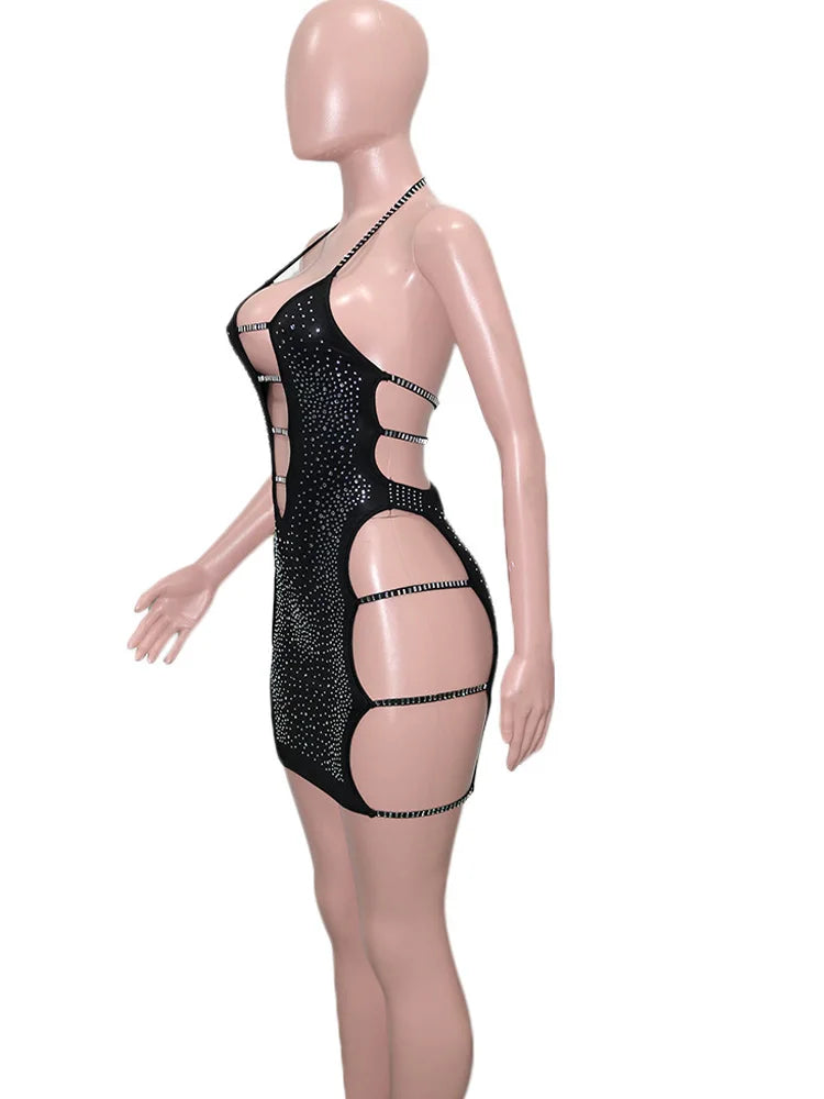 The Cassia Crystal Ladder Cut-Out Mini Dress