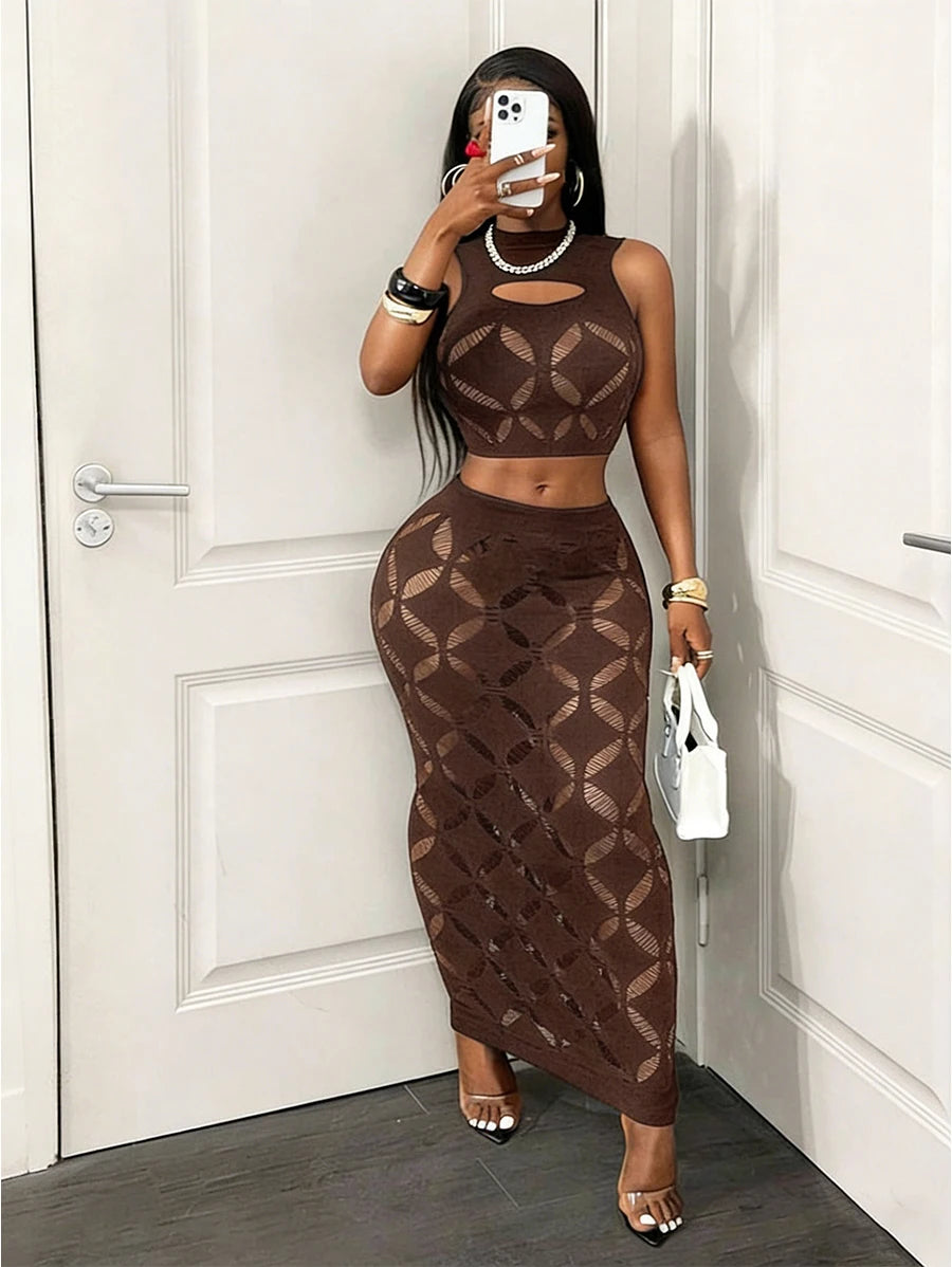 The Mesa Hollow-Out Crop Top & Skirt Set