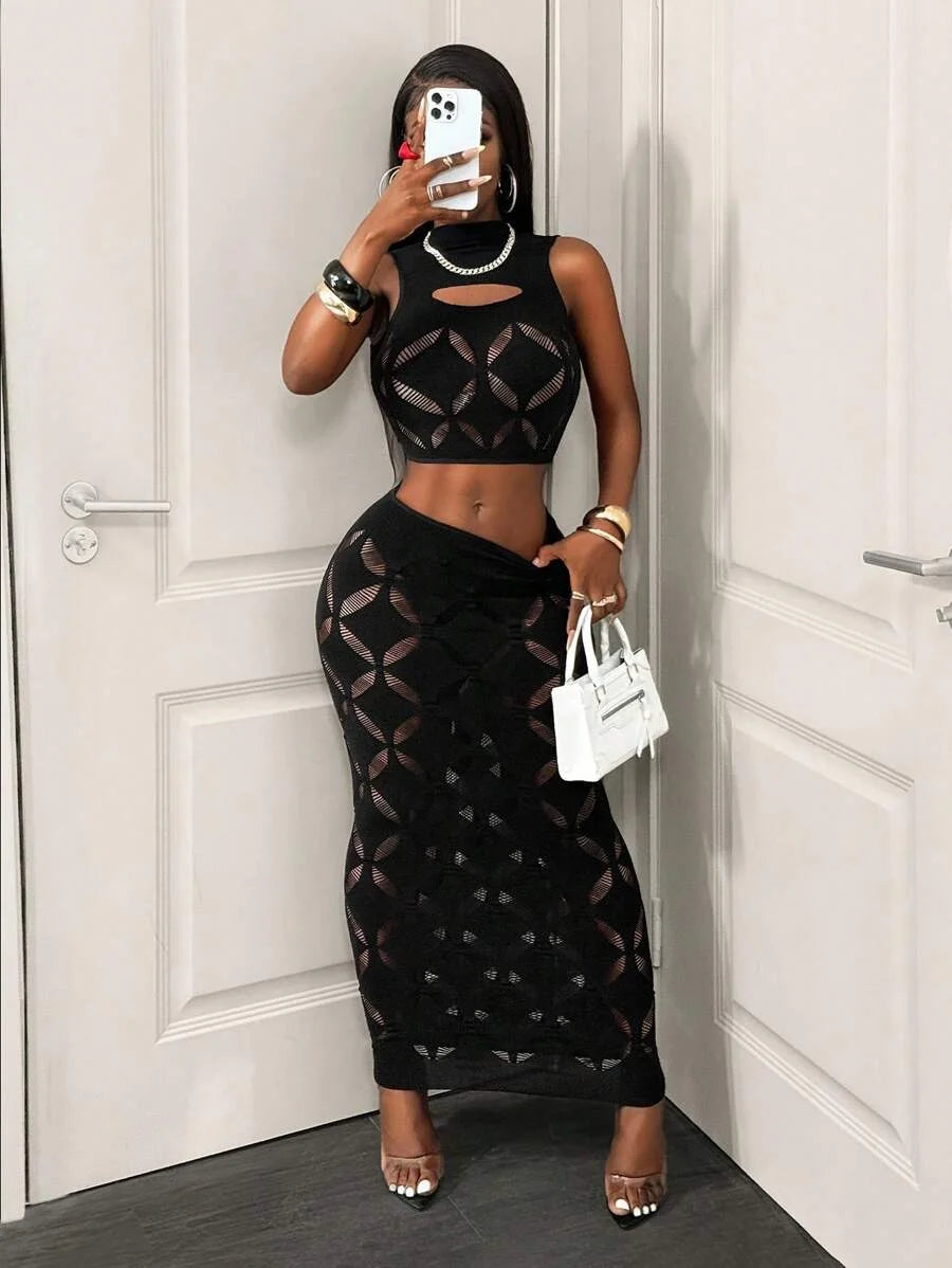 The Mesa Hollow-Out Crop Top & Skirt Set