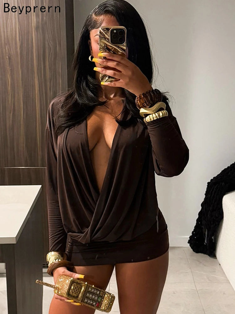 The Camille Draped Plunge Mini Dress