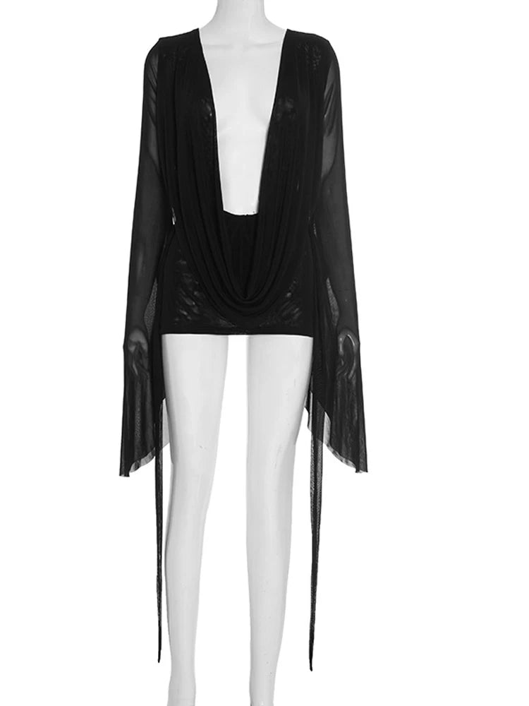 The Lucia Plunge Flare-Sleeve Mini Dress