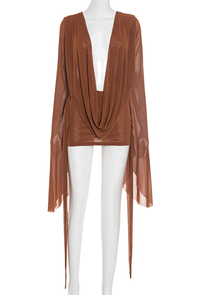 The Lucia Plunge Flare-Sleeve Mini Dress