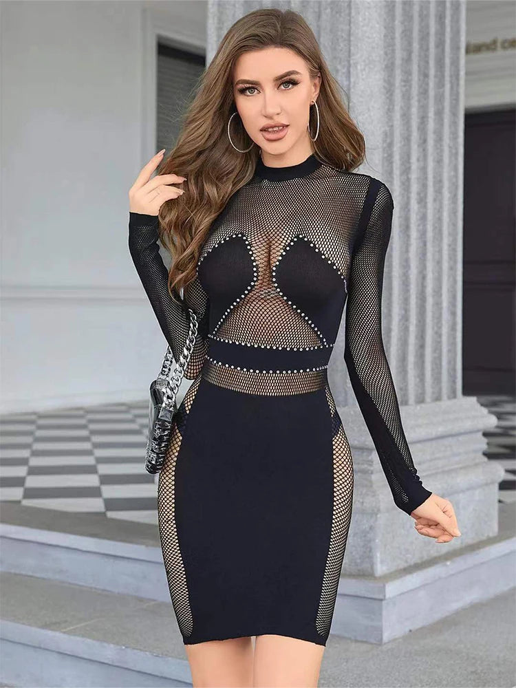 The Noelle Fishnet Mesh Bodycon Mini Dress