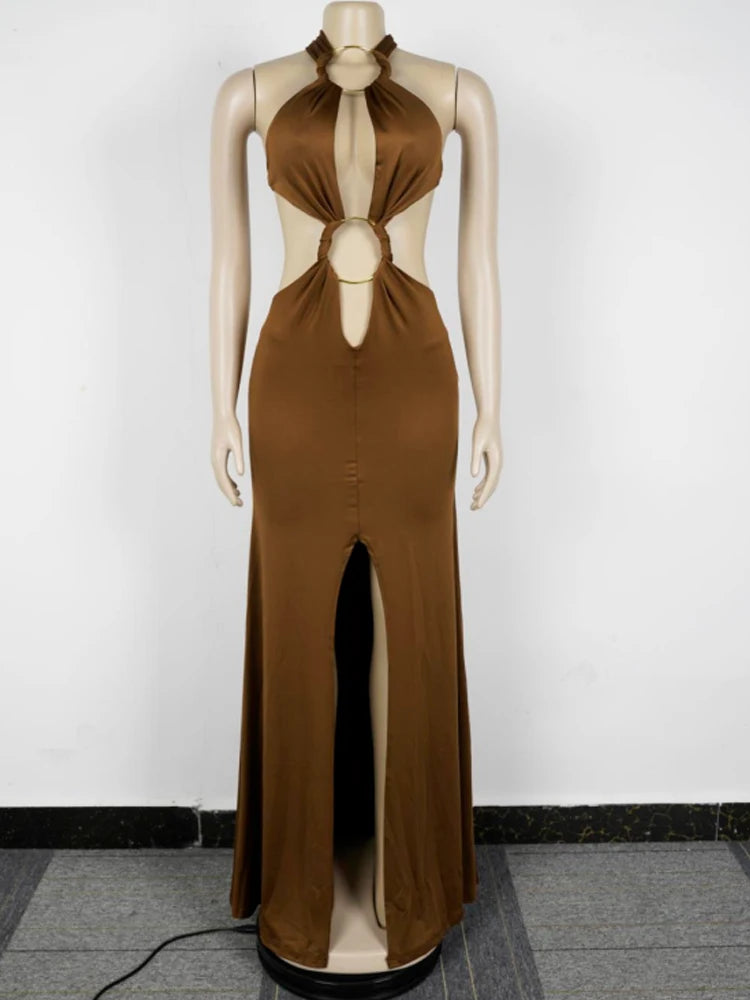 The Delphine Halter Ring Maxi Dress