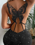 The Vesper Glitter Butterfly Open-Back Mini Dress