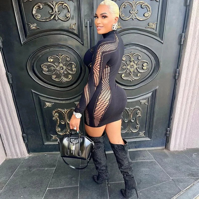 The Leona Hollow-Out Mesh Mini Dress