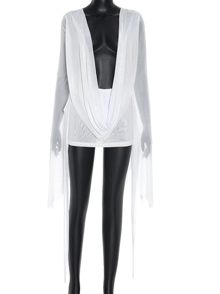 The Lucia Plunge Flare-Sleeve Mini Dress