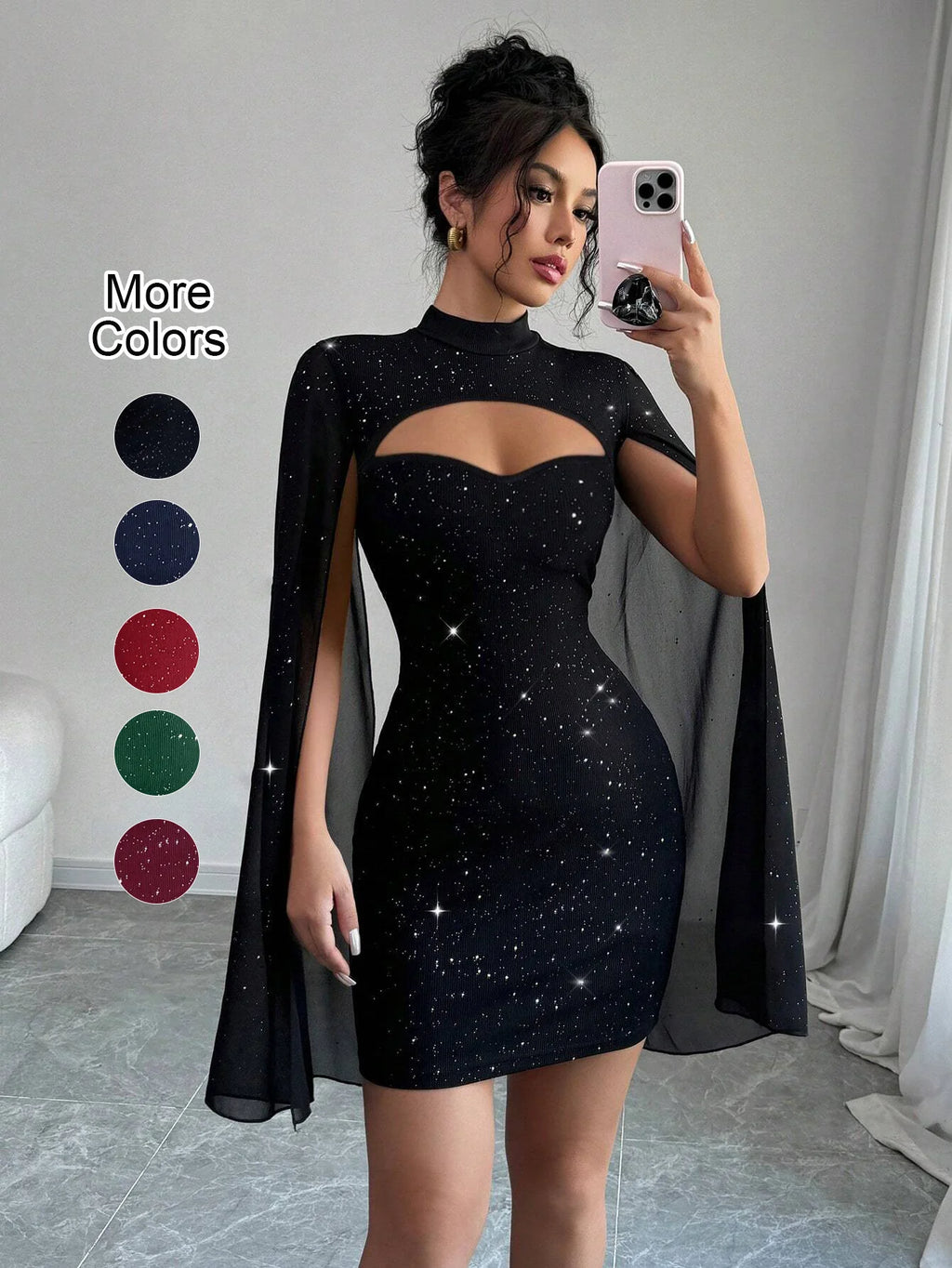 The Celestia Sequin Cape Mini Dress