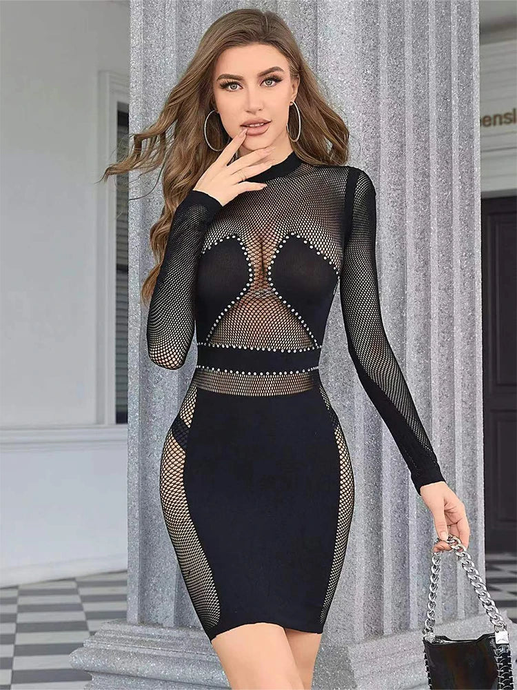 The Noelle Fishnet Mesh Bodycon Mini Dress