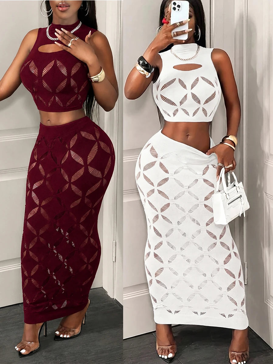 The Mesa Hollow-Out Crop Top & Skirt Set