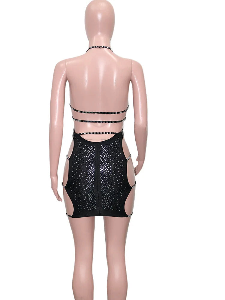 The Cassia Crystal Ladder Cut-Out Mini Dress