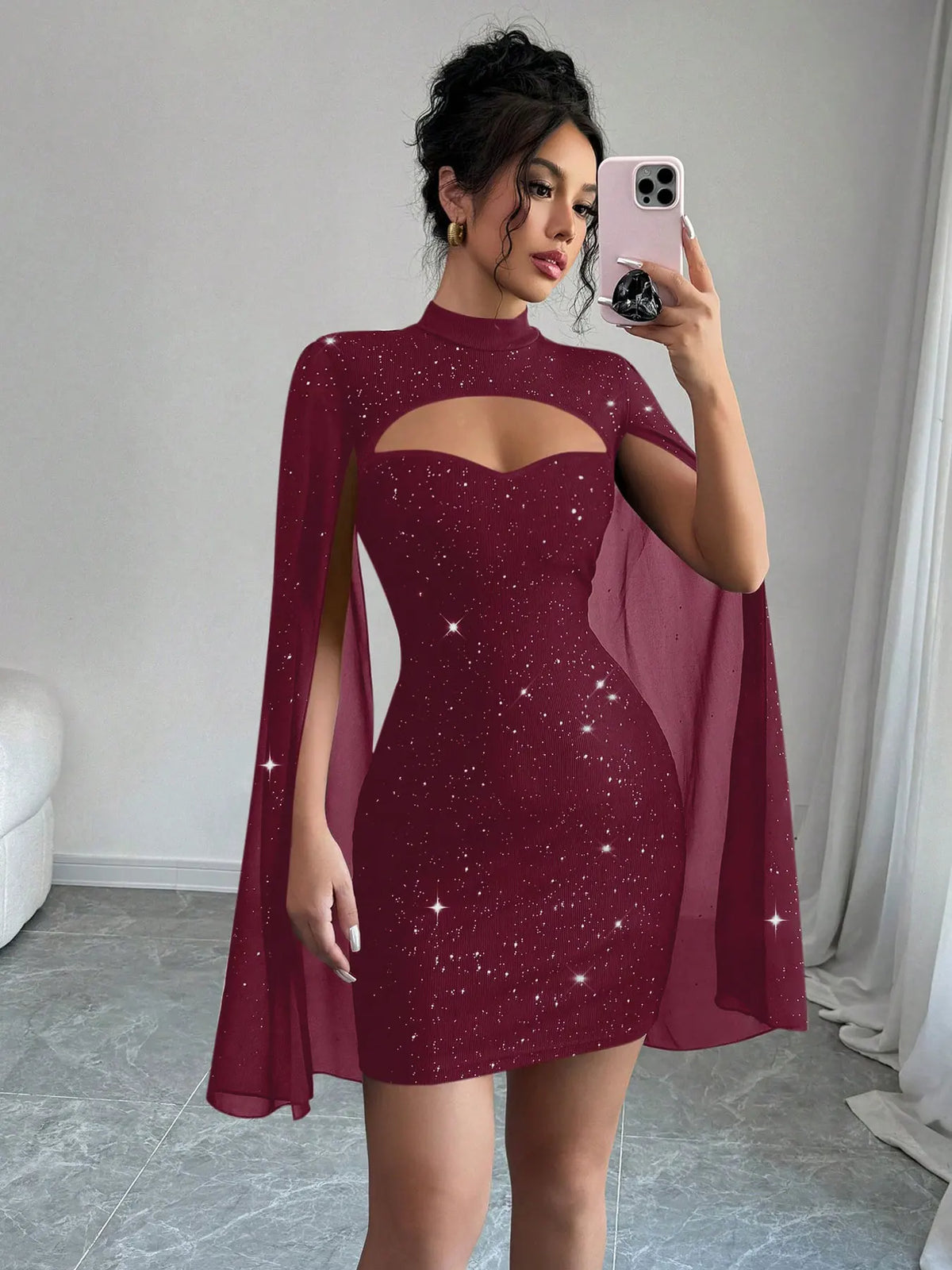 The Celestia Sequin Cape Mini Dress
