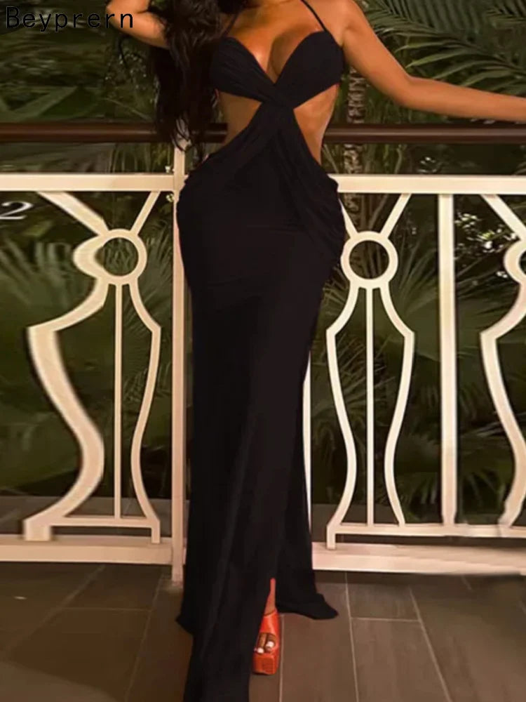 The Calista Halter Twist Maxi Dress