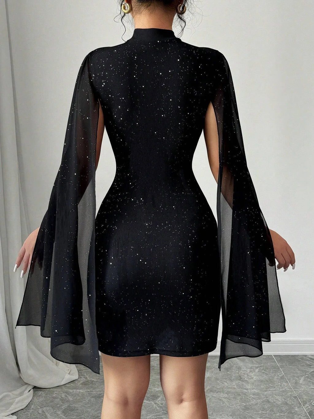 The Celestia Sequin Cape Mini Dress