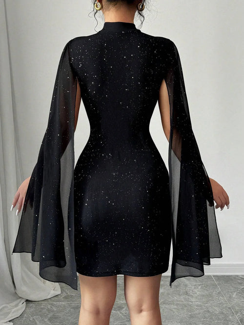 The Celestia Sequin Cape Mini Dress