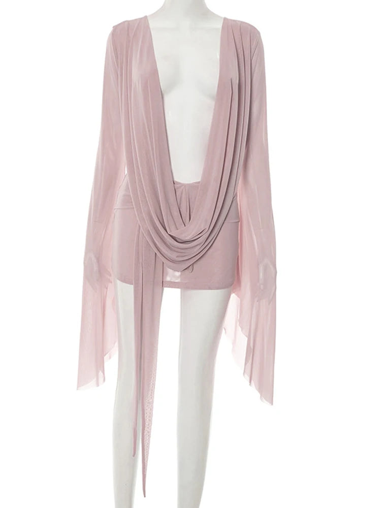 The Lucia Plunge Flare-Sleeve Mini Dress