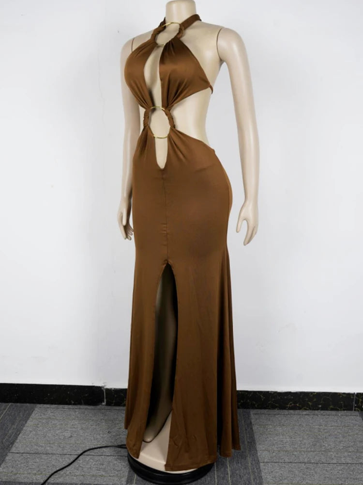The Delphine Halter Ring Maxi Dress