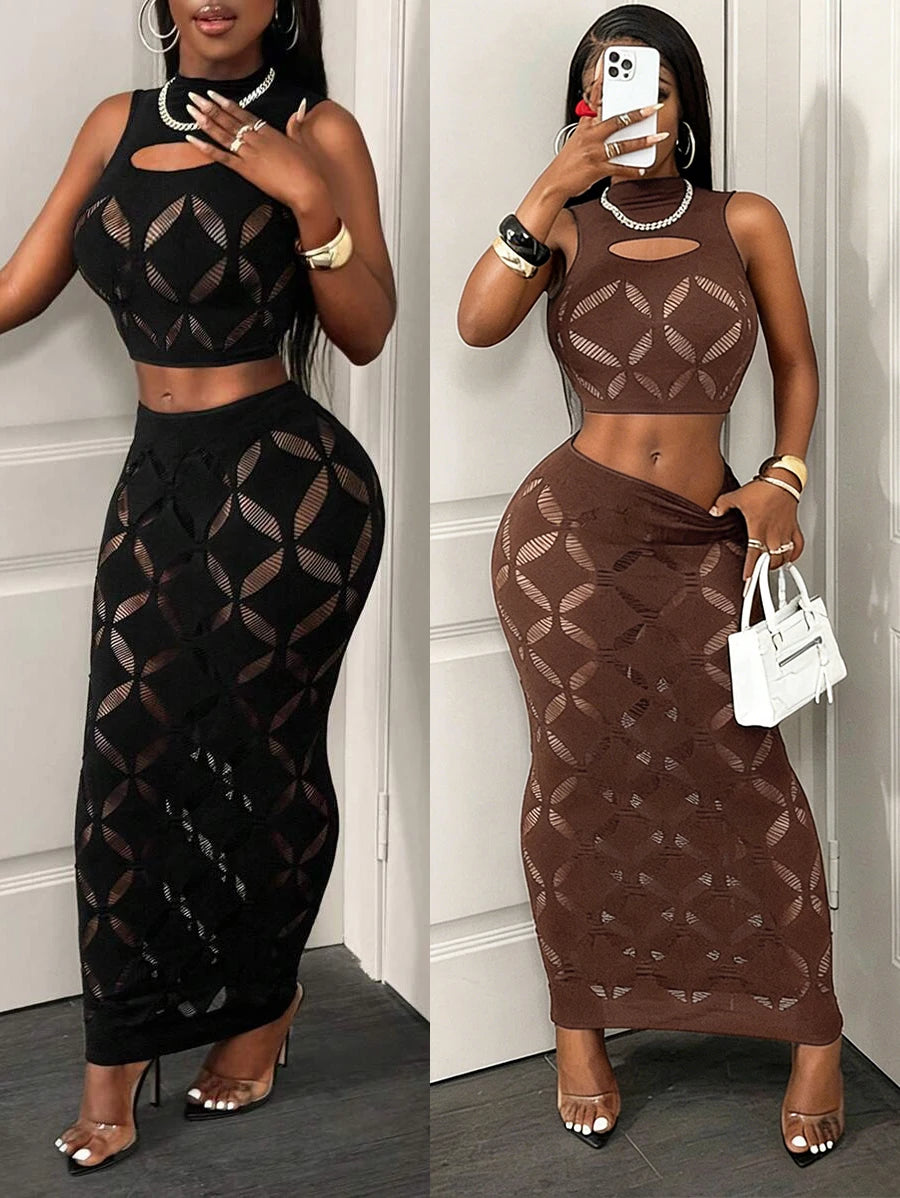 The Mesa Hollow-Out Crop Top & Skirt Set