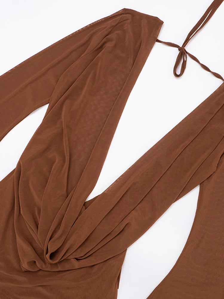 The Lucia Plunge Flare-Sleeve Mini Dress