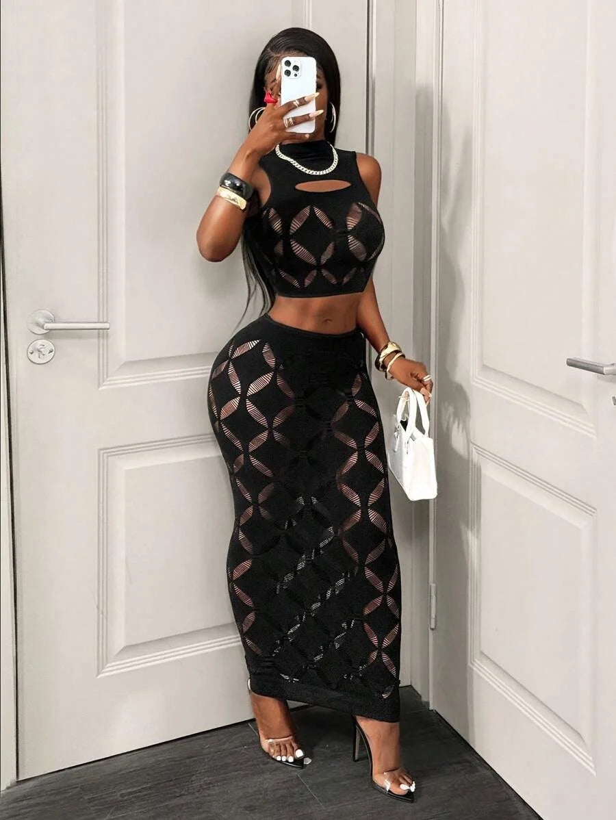 The Mesa Hollow-Out Crop Top & Skirt Set