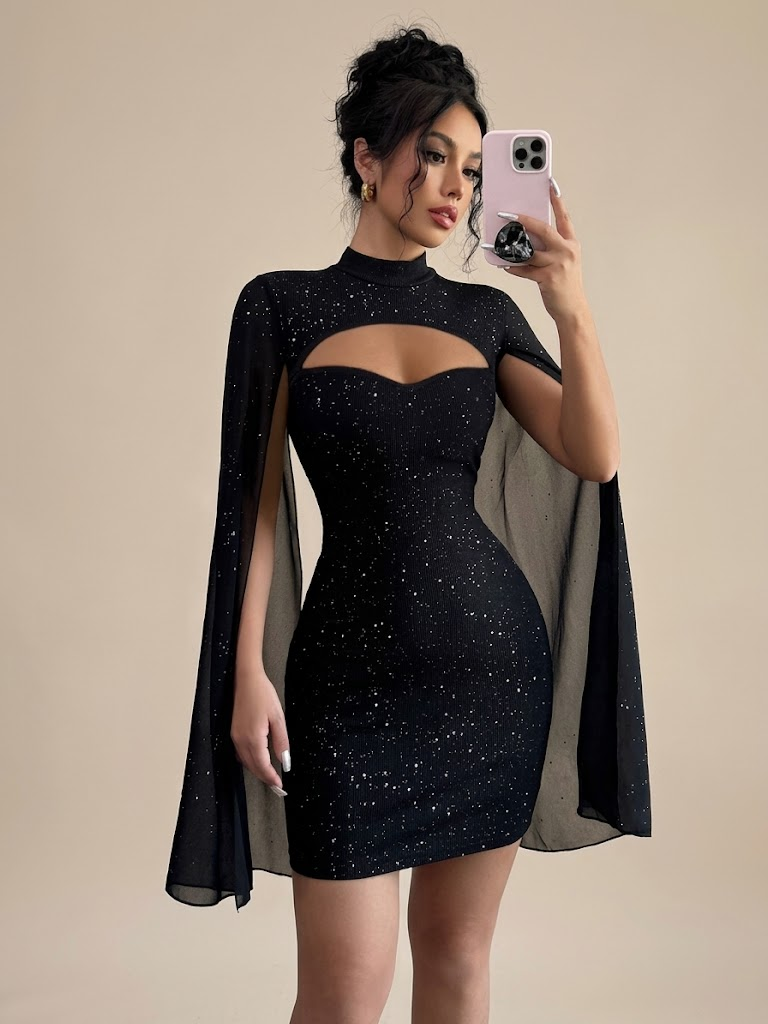 The Celestia Sequin Cape Mini Dress